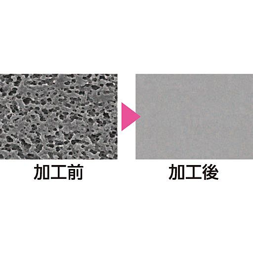 「摩擦を軽減して静電気を防ぐ」(電子顕微鏡による拡大図)<br>日本の工業技術「JPChrome-Tech」によりコームの表面を硬くなめらかに加工