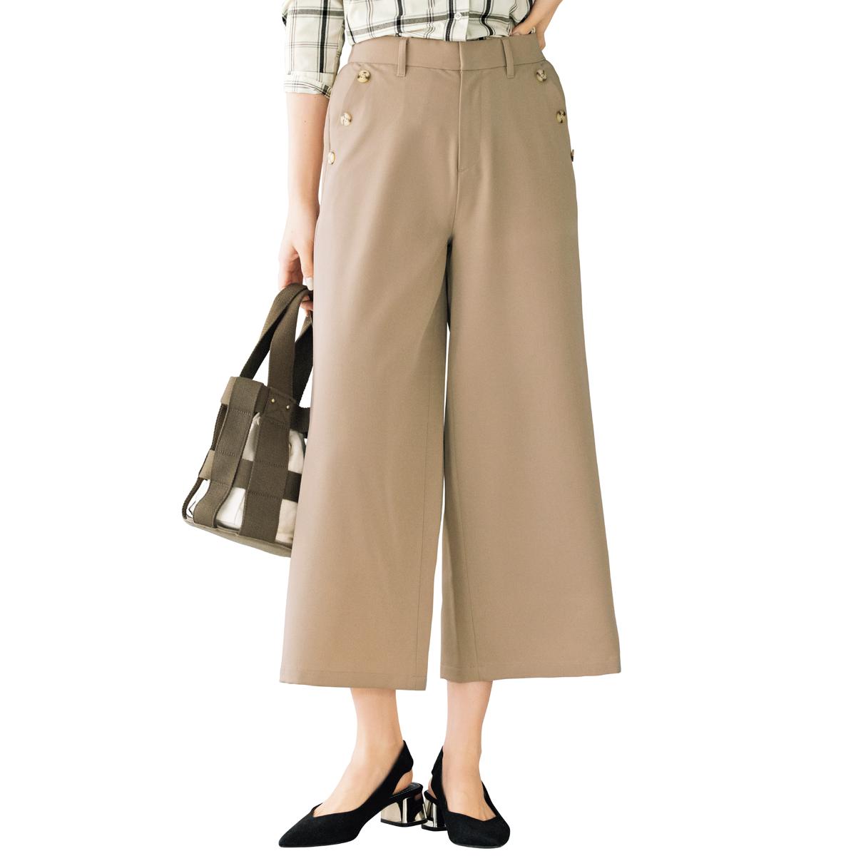 ボタン使いワイドクロップドパンツ - ファッション通販ならセシール