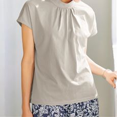 ハイネックフレンチスリーブTシャツ(綿100%・洗濯機OK)
