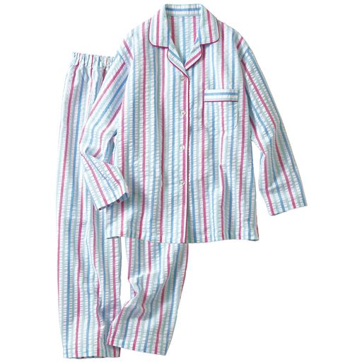 さらっと涼しいサッカー素材のシャツパジャマ 綿100 セシール Cecile