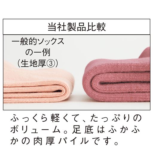 当社製品比較ふっくら軽くて、たっぷりのボリューム。足底はふかふかの肉厚パイルです。