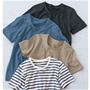 型崩れしにくい半袖Tシャツ<br>(上から)チャコールグレー(杢)、ネイビーブルー(杢)、ブラウン・ベージュ(杢)、ボーダーA((オートミール(杢)×ネイビーブルー(杢))