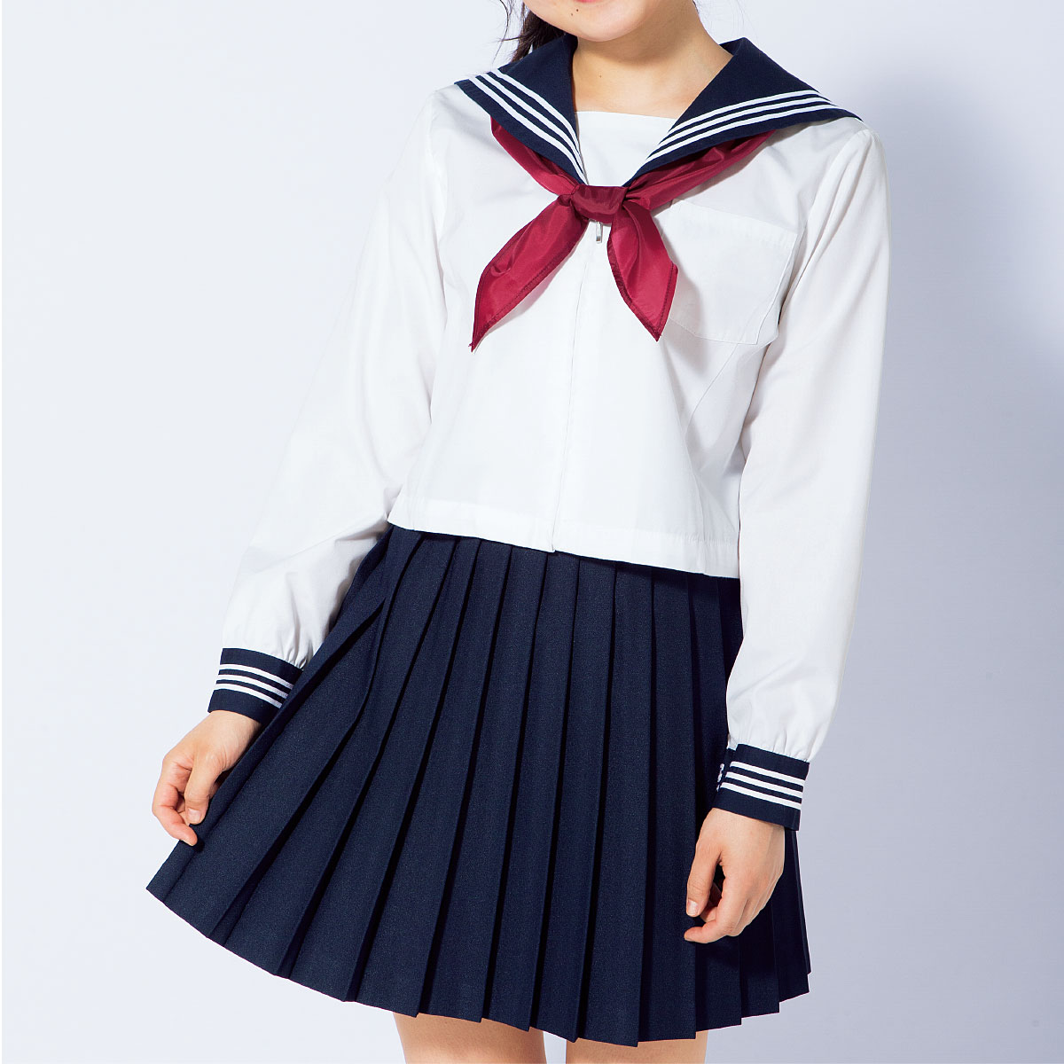 スカーフ付 半袖・長袖セーラー服(洗濯機OK)(スクール・制服) - 学校 