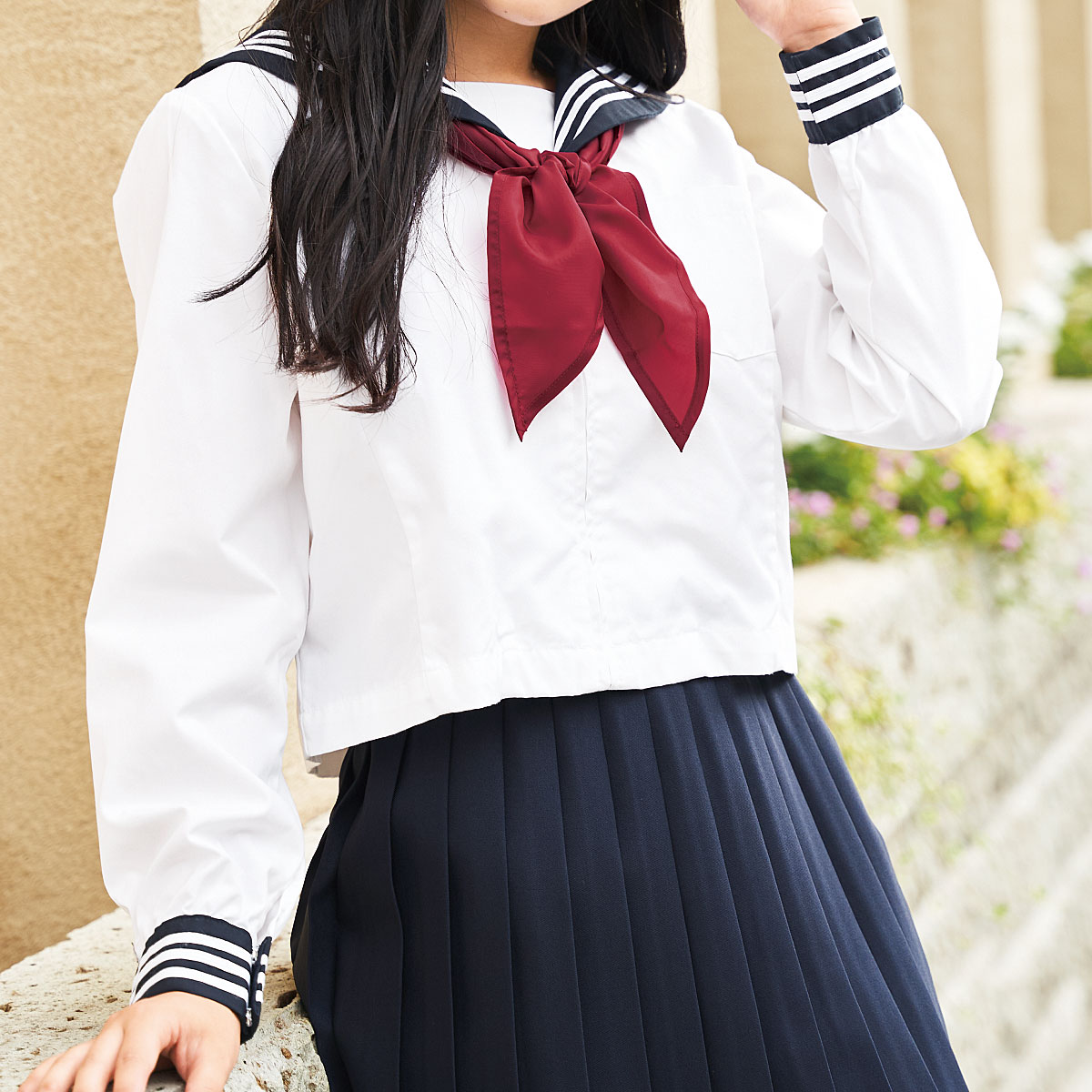 スカーフ付 半袖・長袖セーラー服(洗濯機OK)(スクール・制服) - 学校 