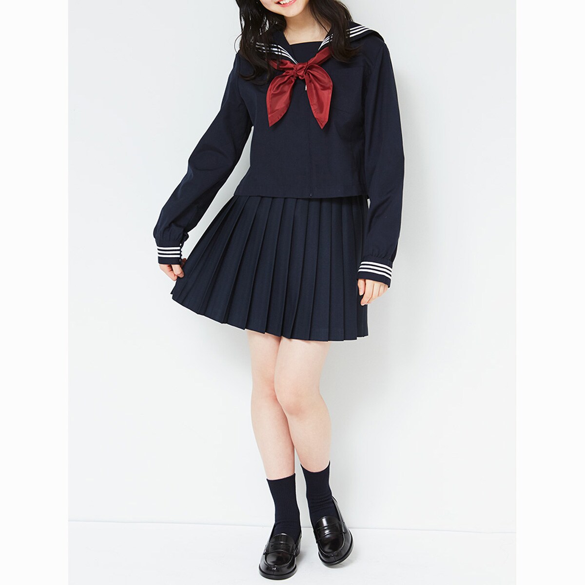 スカーフ付 半袖・長袖セーラー服(洗濯機OK)(スクール・制服) - 学校 