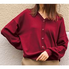 【ぽっちゃりさんサイズ】シャリ感のあるパフスリーブニットカーデ