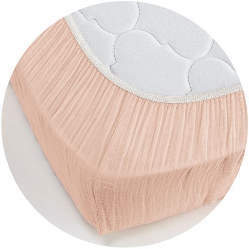 ピンク(ボックスシーツ)<br>ベッドマットレス用のマチ付きシーツです。裏側は全周ゴム仕様で、着脱も簡単。