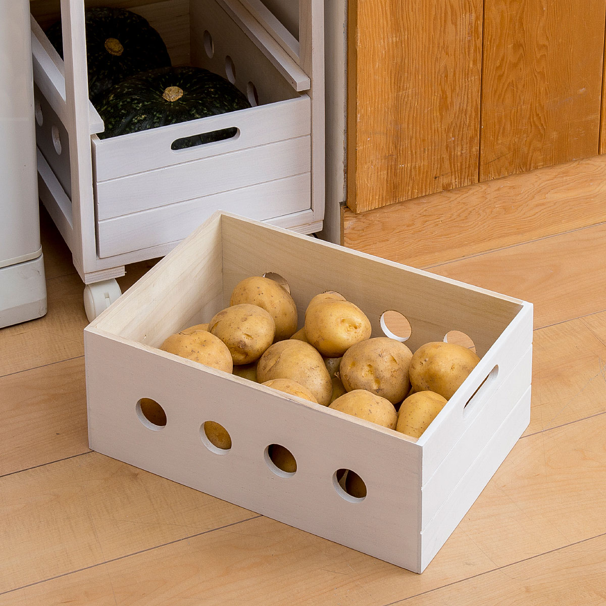 木製 ストッカー キッチン収納 約高さ79cm 引き出し付き 完成品 通気性抜群 桐材 タイル天板