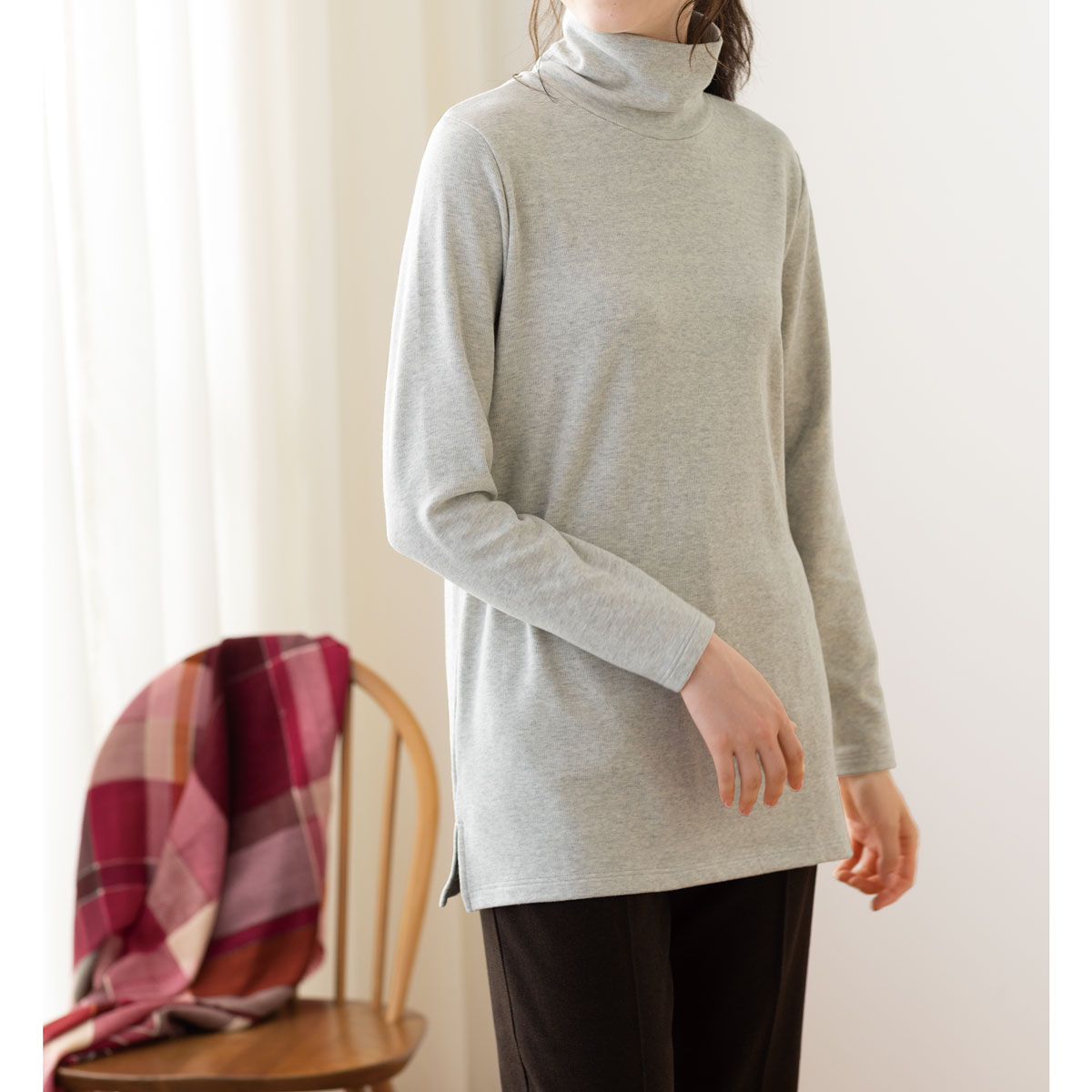 綿混あったかタートルネックロングTシャツ(長袖) - ファッション通販