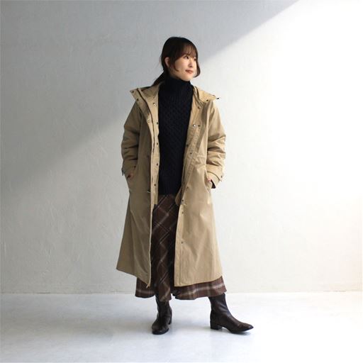 ブラウン系 コーディネート例(スタッフ身長159cm、着用Mサイズ)<br>※アウターは品番AC-1872、トップスは品番MS-3033)