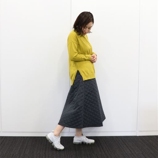 ライトマスタード コーディネート例(スタッフ身長161cm、着用Mサイズ)<br>※スカートは品番:AZ-1633