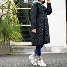 あたたかボア切り替え蓄熱中綿コート(手洗いOK)