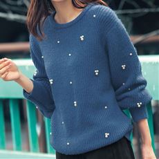 【ぽっちゃりさんサイズ】あったか♪パール調装飾ニット