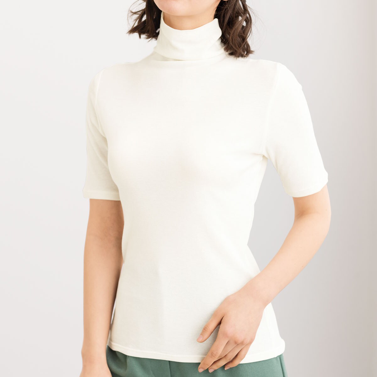 タートルネック5分袖 綿100 ソフトシフォンの贅沢カットソー ファッション通販ならセシール Cecile