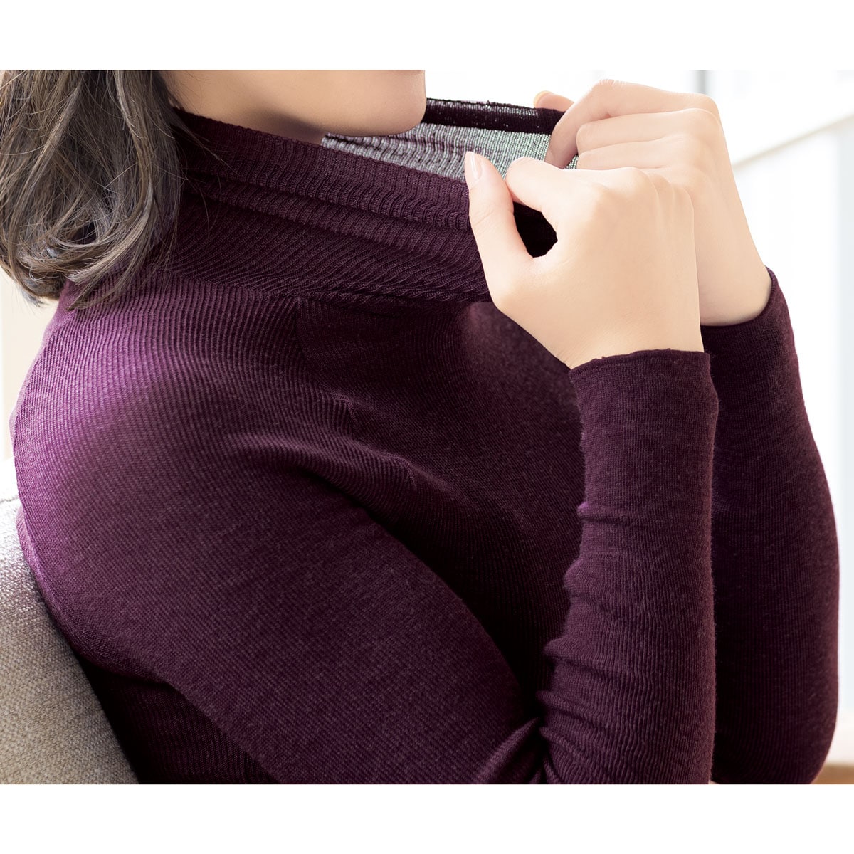 のびてフィットするリブインナー タートル10分袖 ファッション通販ならセシール Cecile