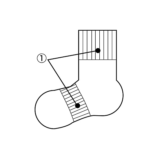 (1)サポート機能付きでしっかりズレを防ぎます (ホワイトAを除く)。クルー丈、ミニハイ丈、ハイソックス丈は足首からはき口までしっかりフィット。