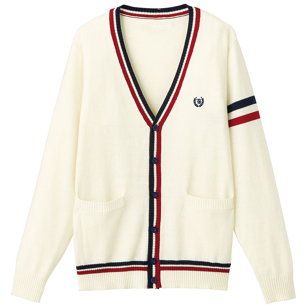 ライン入りVネックニットカーディガン(洗濯機OK)(スクール・制服)(男女