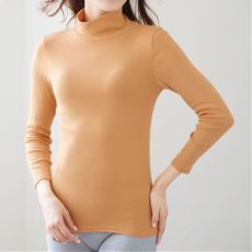 脇に縫い目のないコットン100%8分袖(ハイネック)