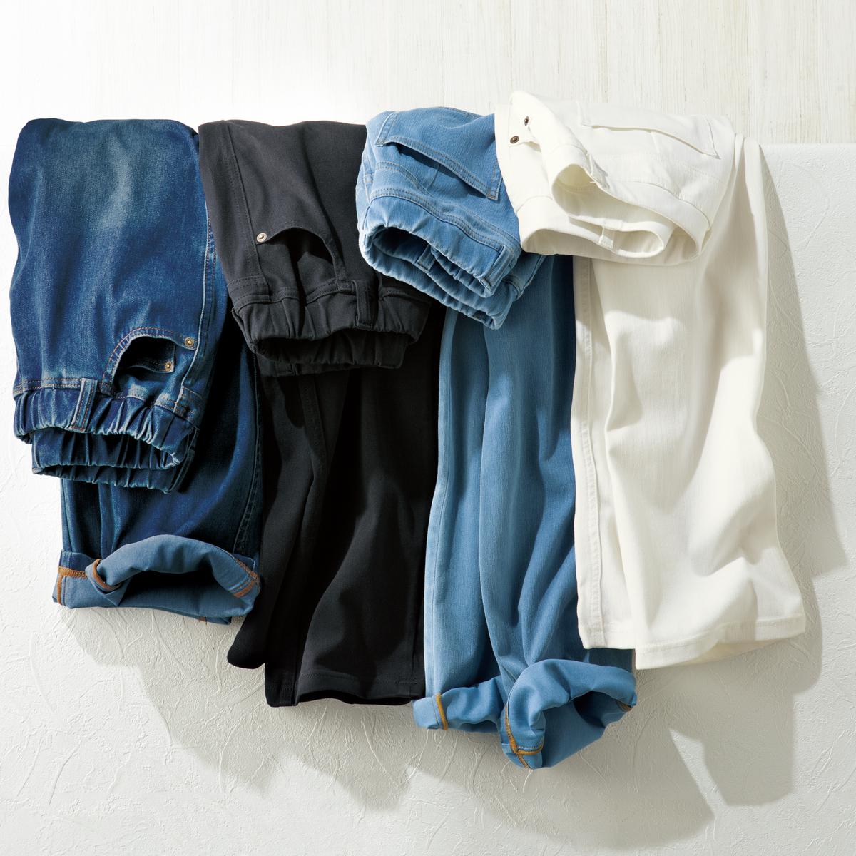 夏のニットデニムクロップドパンツ(スマートニットジーンズ)(大きい 