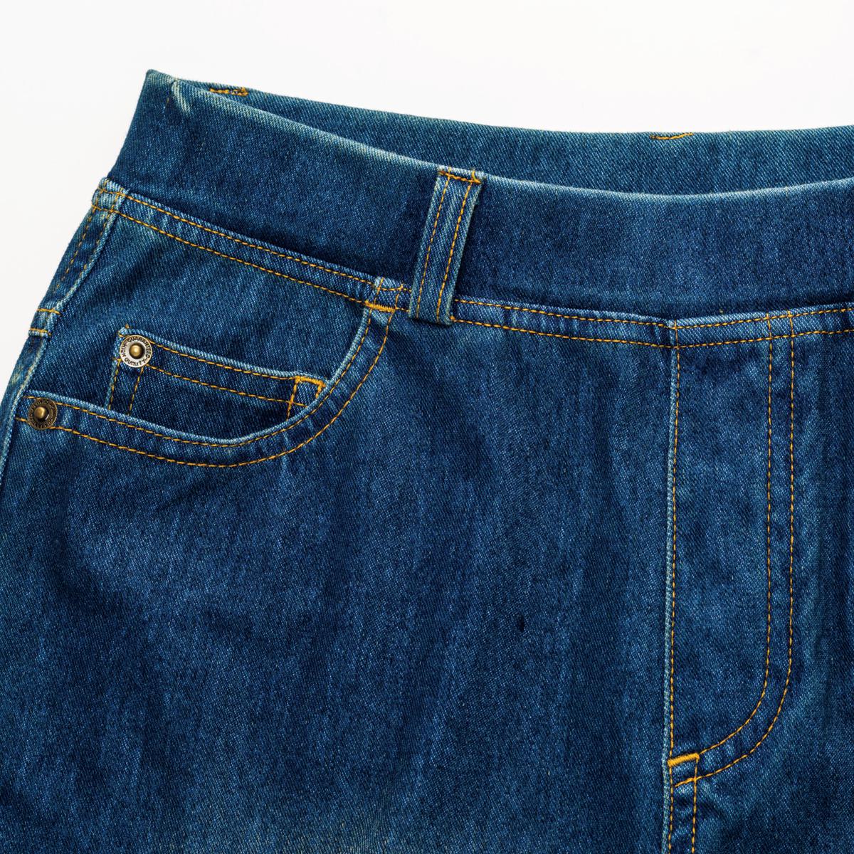 夏のニットデニムクロップドパンツ(スマートニットジーンズ)(大きい 