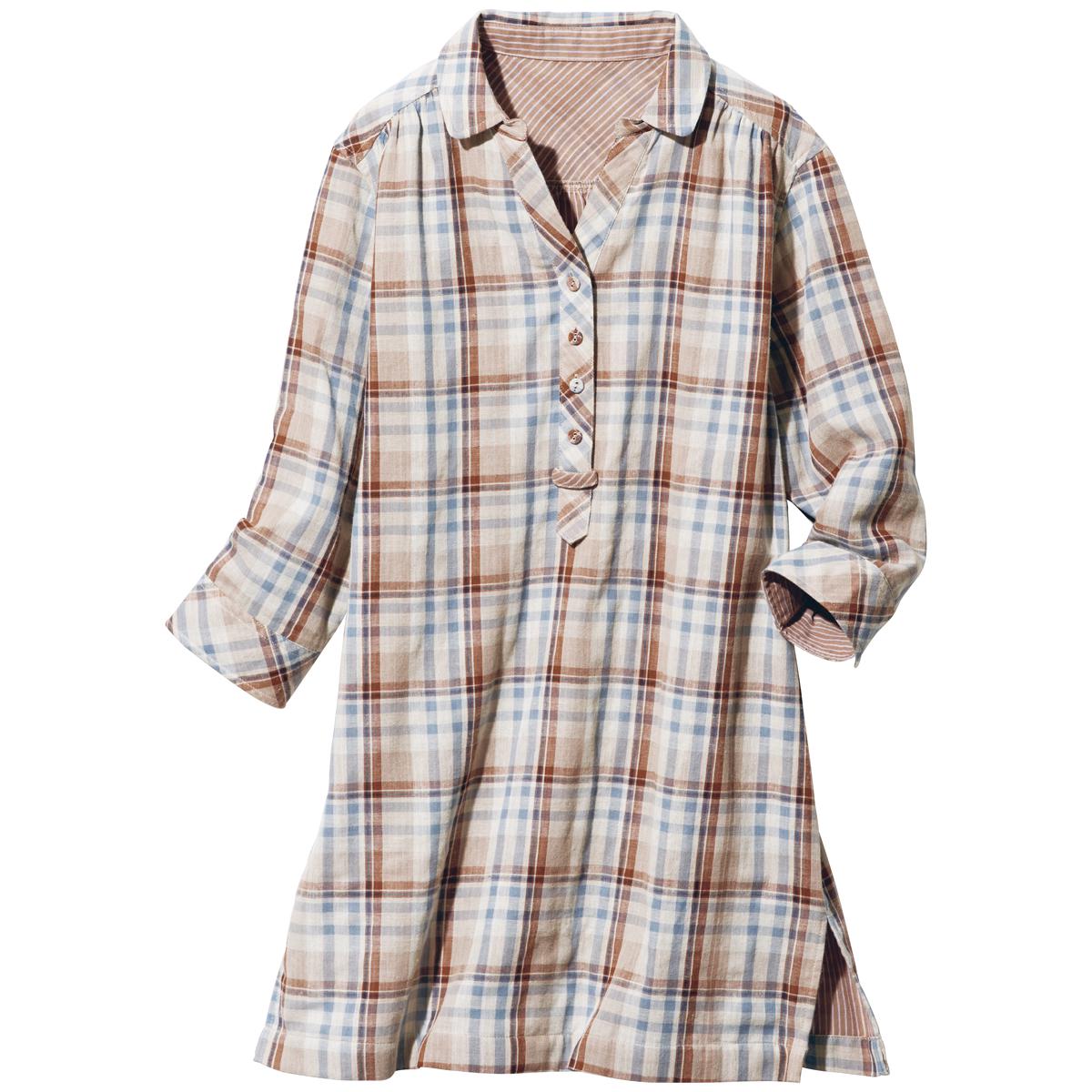 ダブルガーゼスキッパーチュニックシャツ(綿100%・洗濯機OK) - ファッション通販ならセシール(cecile)