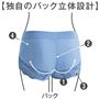 バック 【独自のバック立体設計】 (1)ストレッチレースがたるみを支えるように設計。 動きに合わせてフィットし、ずり上がりにくい(2)バックギャザーが立体的でキレイな丸みのあるヒップラインをキープ!(3)足口レースで下着のラインがひびきにくい(4)吸汗速乾のポリエステル糸と細番手の綿糸でなめらかな肌あたり