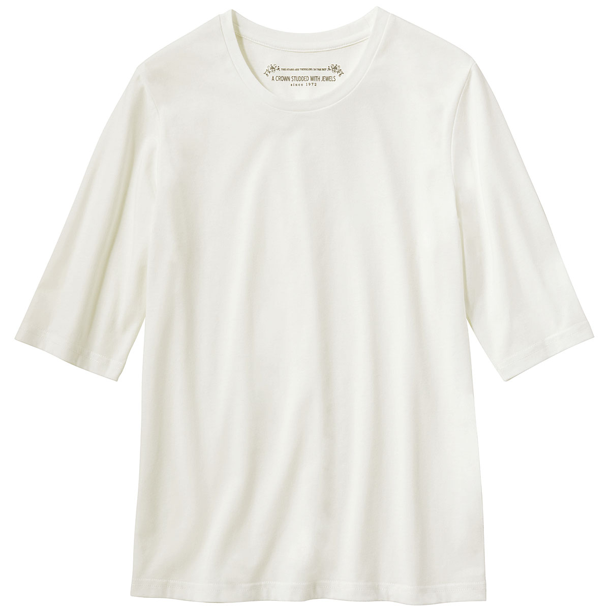 シンプルクルーネックTシャツ(5分袖)(洗濯機OK) - ファッション通販