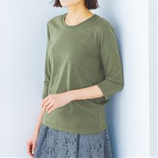 シンプルクルーネックTシャツ(7分袖)(洗濯機OK)