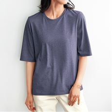 シンプルクルーネックTシャツ(5分袖)(洗濯機OK)