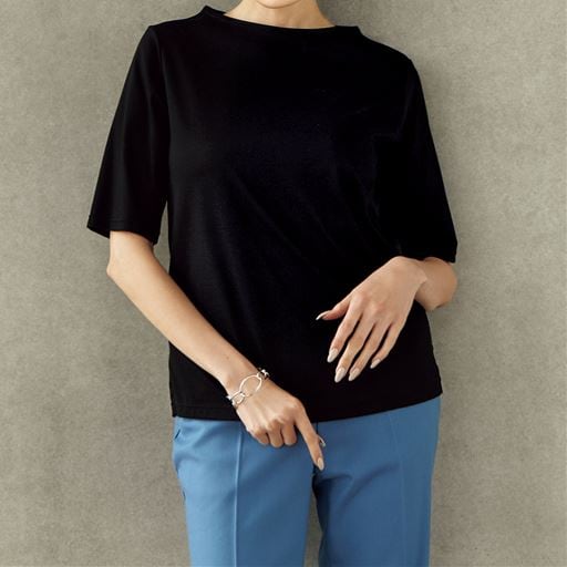 超長綿ボトルネックTシャツ(5分袖)(日本製)
