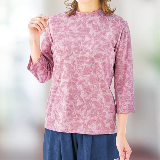 花柄ジャカード7分袖プルオーバー