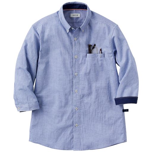 ブルー<br>クレープ素材の涼やかさと確かな利便性が特徴の快適シャツです