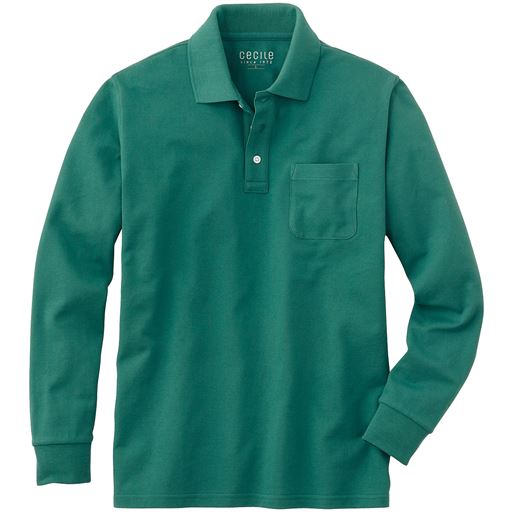 シンプルデザインで便利な胸ポケット付きの長袖ポロシャツ。丈夫で洗濯にも強く、肌ざわりはさらっと快適なコットン100%カノコ素材。<br>スモークグリーン