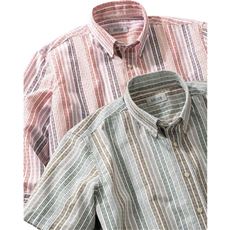 綿100%変わり織りストライプ柄シャツ(半袖)