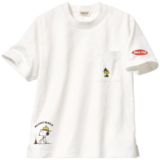 【男女兼用】綿100%ポケット付きTシャツ(SNOOPY)