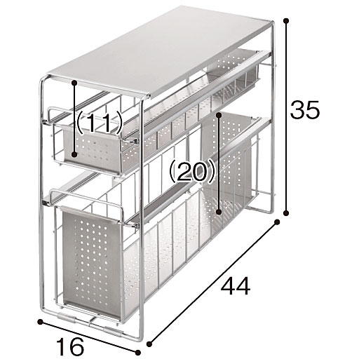 D(2段/幅16cm)<br>※寸法の単位はcm、( )内は内寸です。