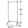 B (シングルタイプ/幅90cm) ※高さはB～G共通<br>※寸法の単位はcm、( ) 内は内寸です。