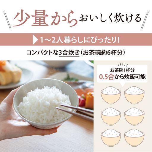 少量から美味しく炊ける