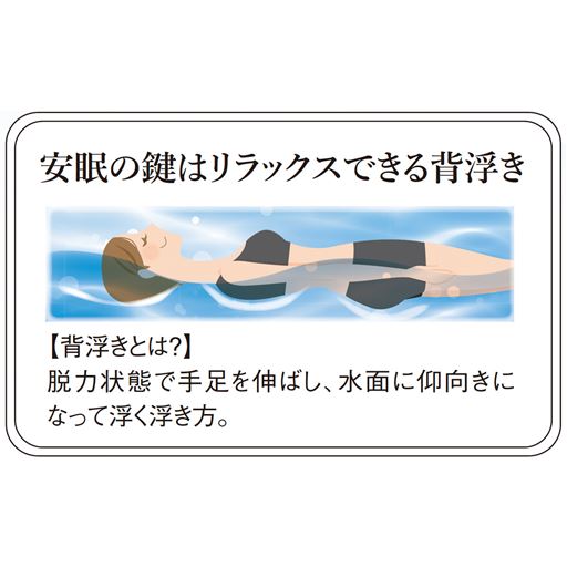 身体に対して首をまっすぐに保った、自然な背浮き姿勢をキープ。