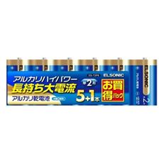 ハイパワーアルカリ乾電池 単2形6本パック(ELSONIC) EG-T2P6