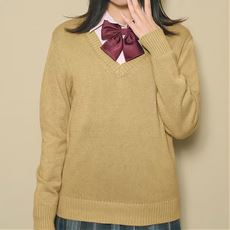 年間使いやすい綿100%Vネックニット(セーター)(洗濯機OK)(スクール・制服)