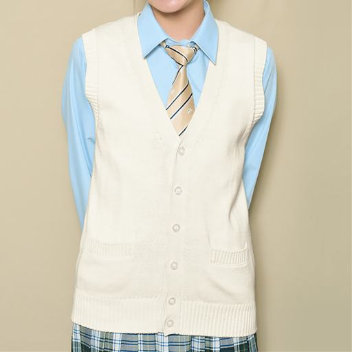 年間使いやすい綿100%前開きベスト(Vネックニット)(洗濯機OK)(スクール・制服)