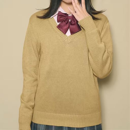 年間使いやすい綿100%Vネックニット(セーター)(洗濯機OK)(スクール・制服)