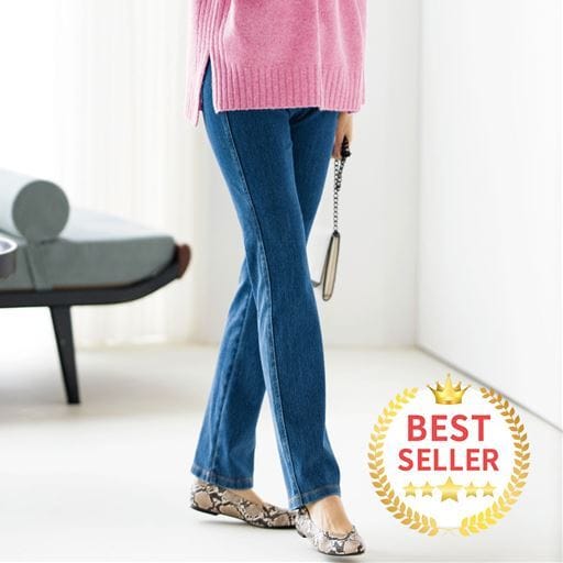 裏起毛ニットデニムストレートパンツ(スマートニットジーンズ)(全方向ストレッチ・帯電防止・UVカット・選べる股下4丈)