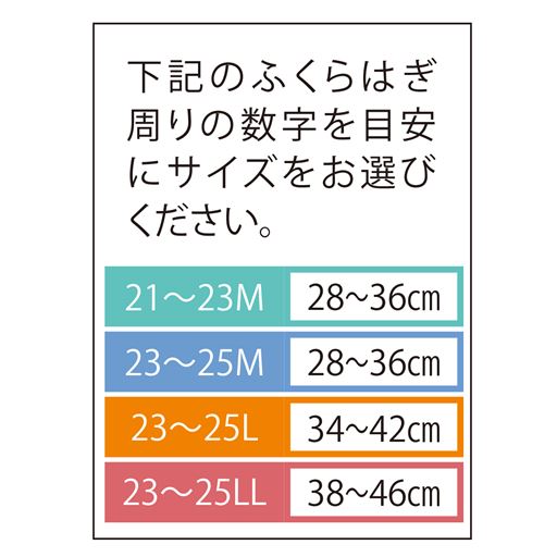 ふくらはぎ周りの数字を目安にサイズをお選びください。