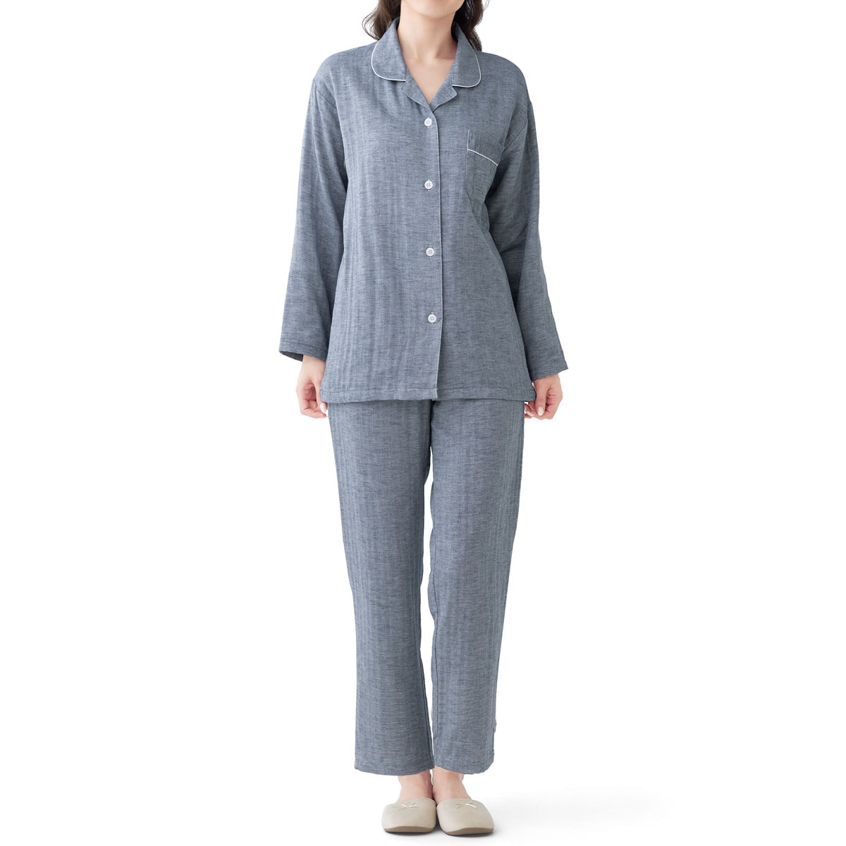 ふっくらやわらか 3重ガーゼ レディースパジャマ L 日本製 パープル