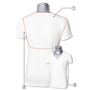 ホワイト<br>(1)背中も特殊素材で汗をしっかり吸収<br>汗が染みやすい背面上部には帝人デュアルファイン使用。肌側は汗を吸うのに表は水分が染み出しにくい特殊素材です。<br>(2)半袖シャツを着ても袖からのぞきにくい袖丈<br>(3)4層構造で汗をしっかり吸収