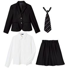 細プリーツスカートスーツ4点セット(ジャケット+シャツ+スカート+ネクタイ)(スクール・制服)