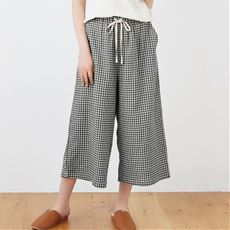 夏のガーゼゆったりワイドパンツ