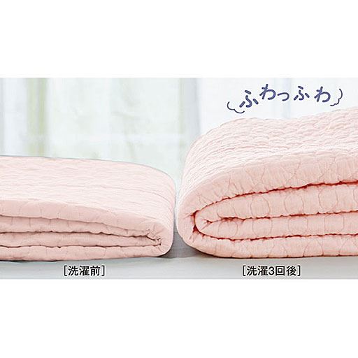左:洗濯前 右:洗濯3回後<br>洗えば洗うほどやわらかく、中わたの脱脂綿はほぐれてフィット感が高まっていきます。